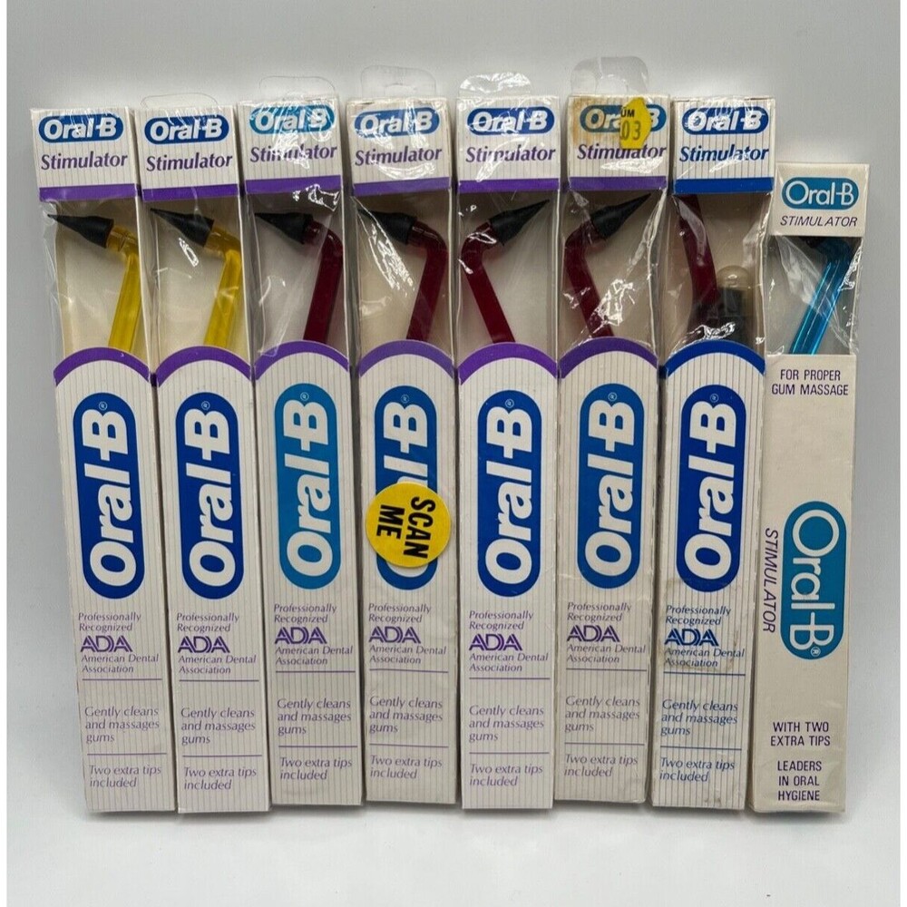 8 LOT Vintage Oral B Stimulator with 2 Extra Tips Oral-B Sealed 8 Pack NOS